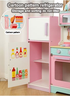 JSAITOYS Kids Wood Refrigerator Kitchen Toy With Accessories Wooden Pretend Play  - Image 5