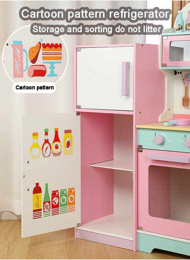 JSAITOYS Kids Wood Refrigerator Kitchen Toy With Accessories Wooden Pretend Play  - Image 5