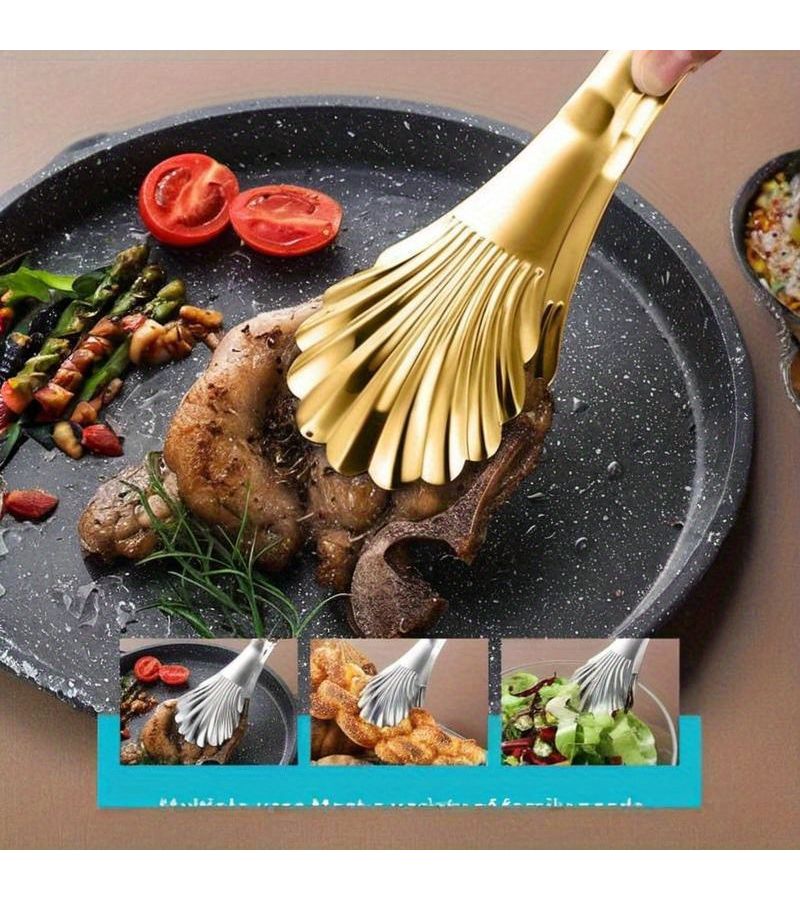 1 Shell Shaped Stainless Steel Food Clip Bread Clip Golden - Image 3