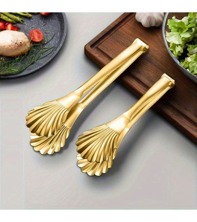 1 Shell Shaped Stainless Steel Food Clip Bread Clip Golden - Image 1