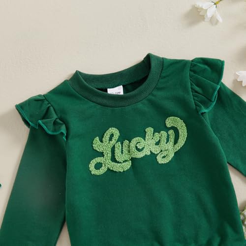 DNOMAID YZARC Toddler Baby Girl St Patricks Day Outfit Letter Clover Long Sleeve Sweatshirt Bell Bottom Pants Irish Clothes (Green 3, 2-3T) - Image 4