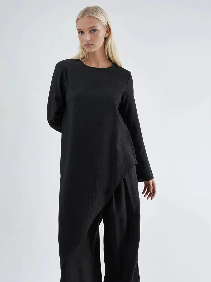 بوسيم BUSEM Textured Button-Up Long Sleeve Tunic