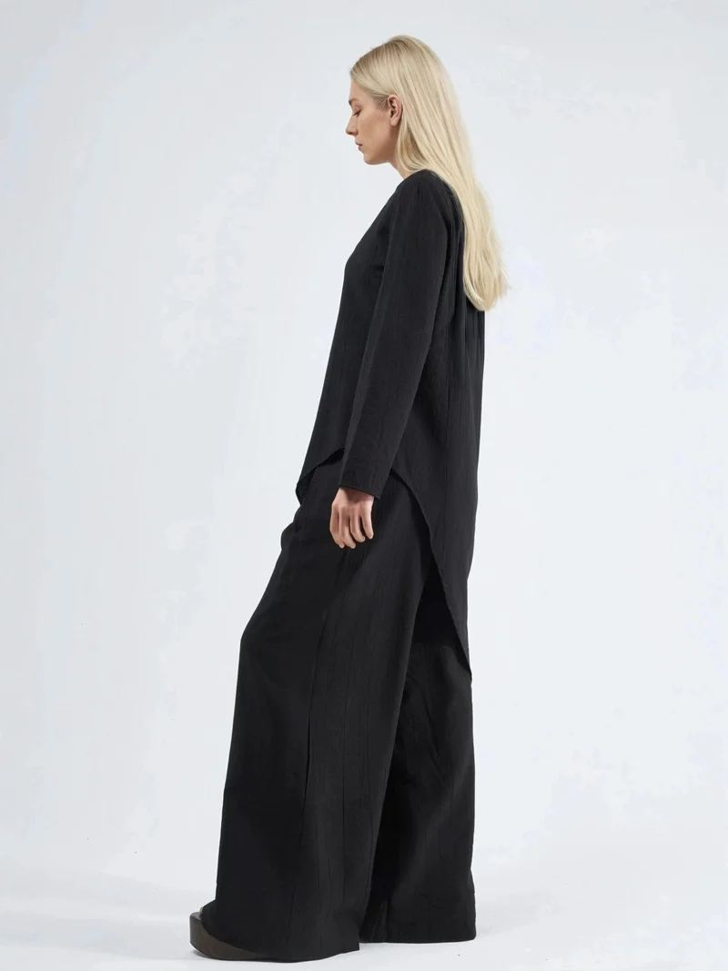 بوسيم BUSEM Textured Button-Up Long Sleeve Tunic