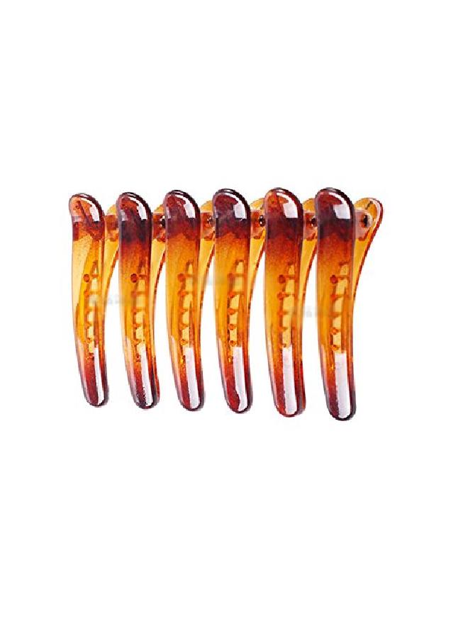 Suoirblss 12Pcs Brown Plastic Metal Alligator Bows Hair Clips Professional Hairdressing Salon Hair Barrettes Duck Bill Teeth Hair Clips Non Slip Band Clips (4.9Cm) - Image 1