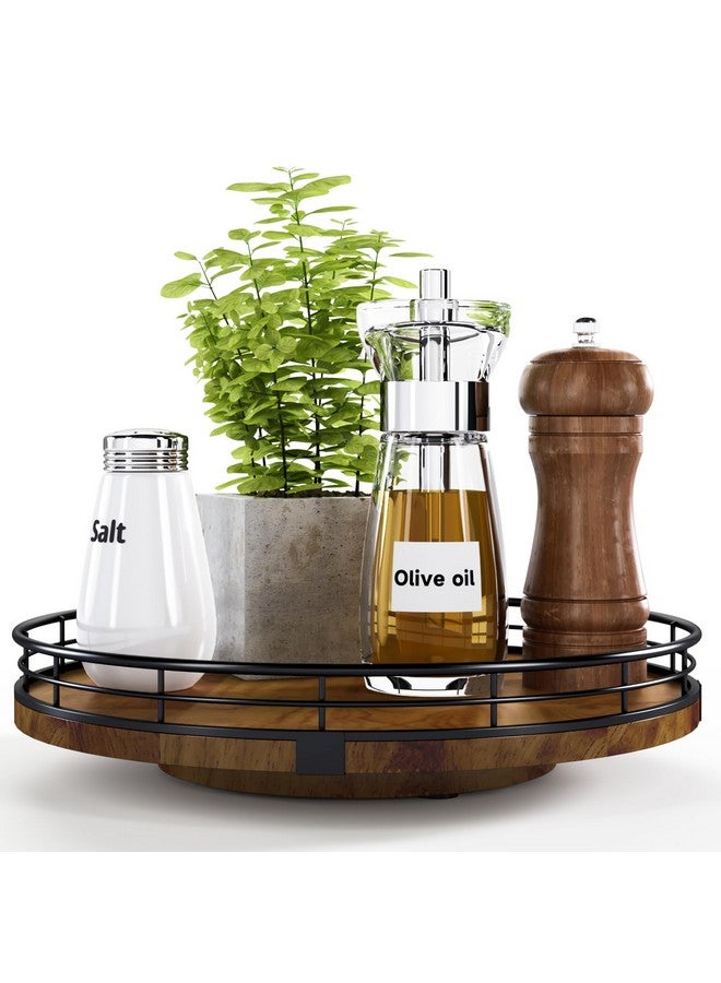 AMH Farmhouse Oak 10" Lazy Susan Turntable Organizer for Cabinet, Round Wooden Lazy Susan Organization and Storage for Dining Table, Pantry, Kitchen, Countertop, Cupboard,Home Decor, Walnut Wood - Image 1