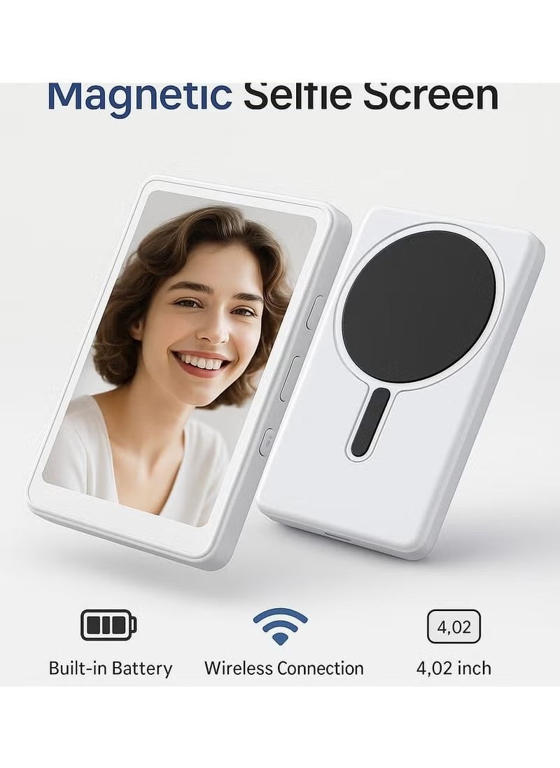 ELTRAZONE Wireless Magnetic Selfie Mirror Screen for Phone – 4.02 Inch IPS Rear Camera Display Adapter for Vlogging, Live Streaming, Rear Selfies, TikTok Video Recording  YouTube Content Creation - Image 1