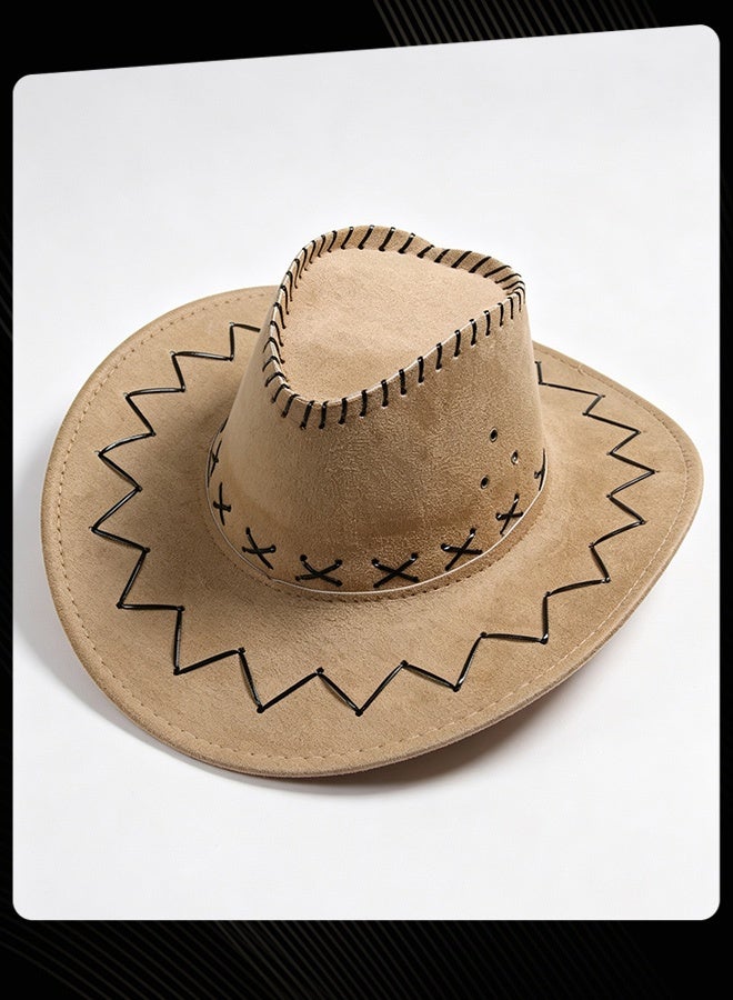 Bluelans Men Western Cowboy Hat Vintage Stitching Decor Wide Brim Sun Protection Hat Lightweight Breathable Cowboy Hat for Outdoor Travel Camping Beach Concert Costume Party - Image 4