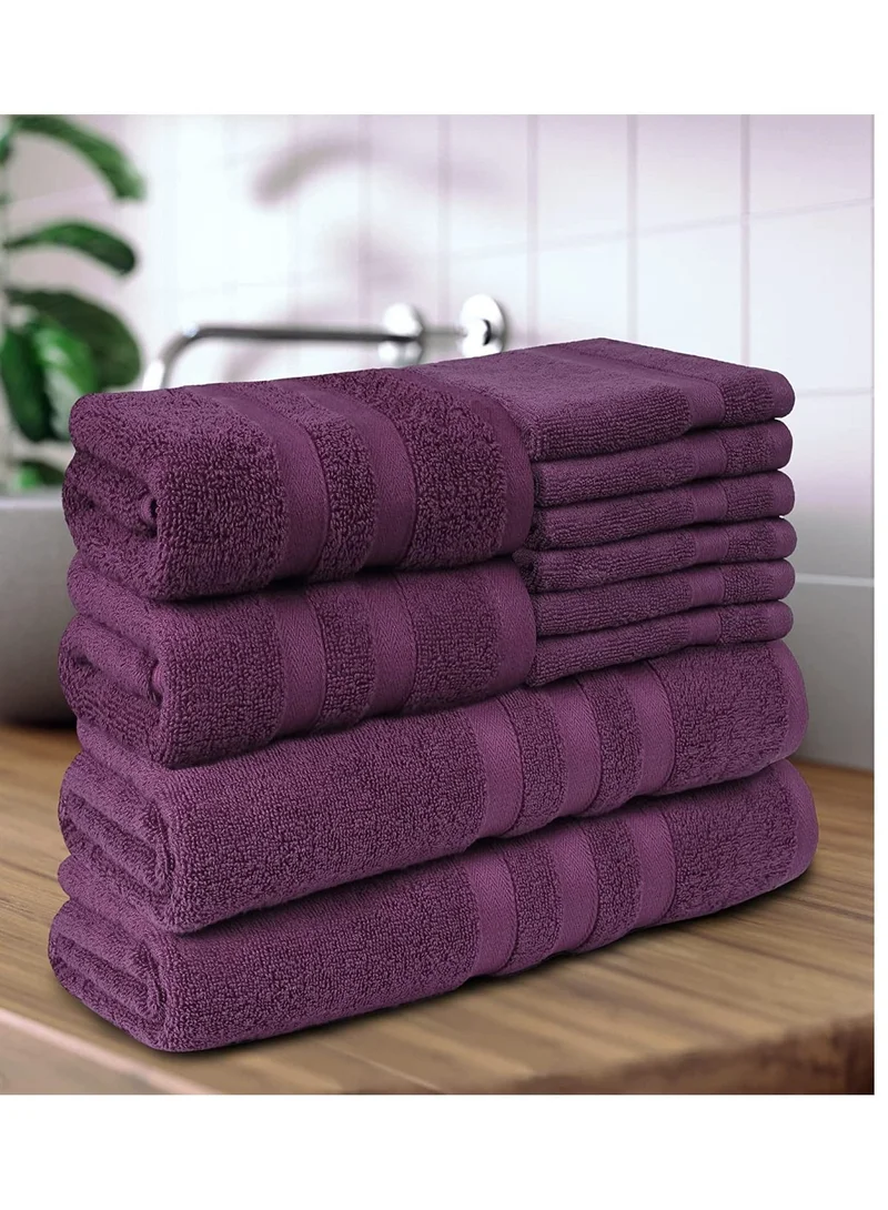 1Chase Plum Set of 10 Zofty Bathroom Towel Set - 2 Bath Towels, 2 Hand Towels and 6 Washcloths - Hotel Quality and Spa Towels Plum 600 GSM  | Best Price UAE