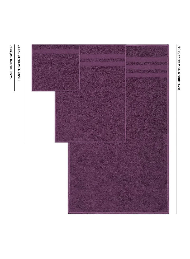 1Chase Plum Set of 10 Zofty Bathroom Towel Set - 2 Bath Towels, 2 Hand Towels and 6 Washcloths - Hotel Quality and Spa Towels Plum 600 GSM  | Best Price UAE