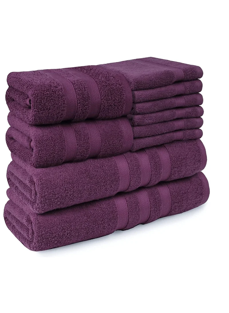 1Chase Plum Set of 10 Zofty Bathroom Towel Set - 2 Bath Towels, 2 Hand Towels and 6 Washcloths - Hotel Quality and Spa Towels Plum 600 GSM  | Best Price UAE