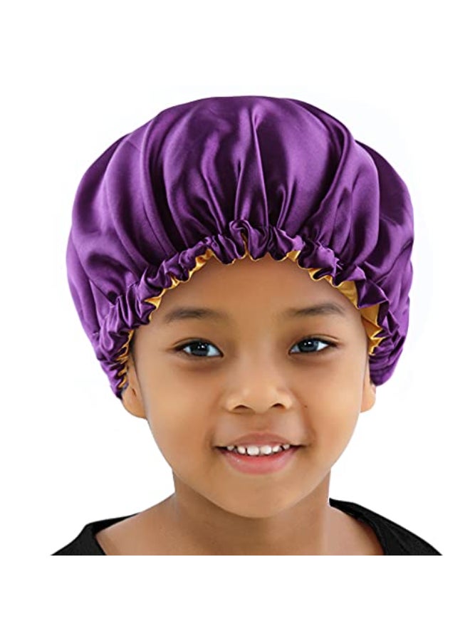 ELIHAIR Kids Bonnets Sleeping Caps Teens Toddler Child Baby Silky Satin Bonnet Night Cap Adjustable Reversible Double Layer LavenderYellow - Image 1