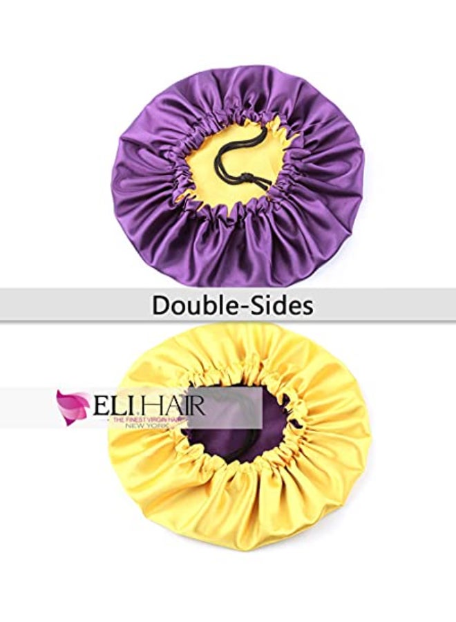 ELIHAIR Kids Bonnets Sleeping Caps Teens Toddler Child Baby Silky Satin Bonnet Night Cap Adjustable Reversible Double Layer LavenderYellow - Image 4