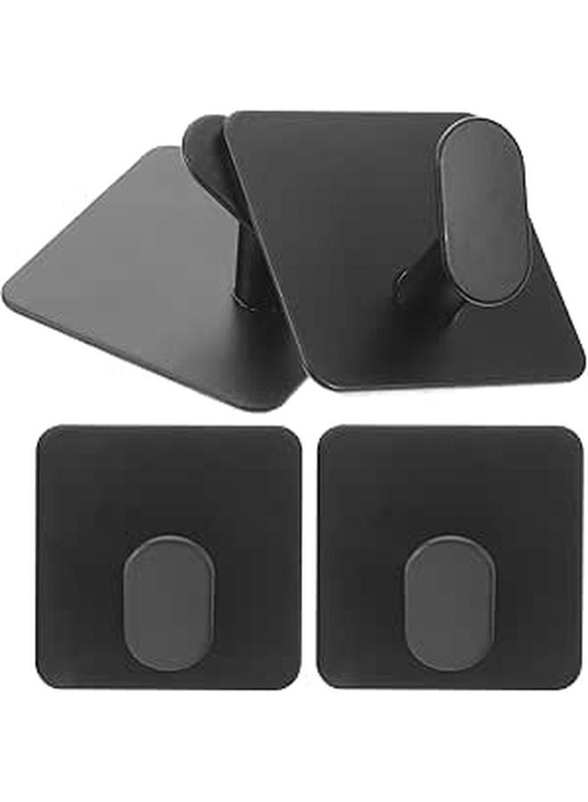 Black Adhesive Square Towel Hooks Set 4pcs Wall Mounted Bathroom Kitchen No Drill - Image 1