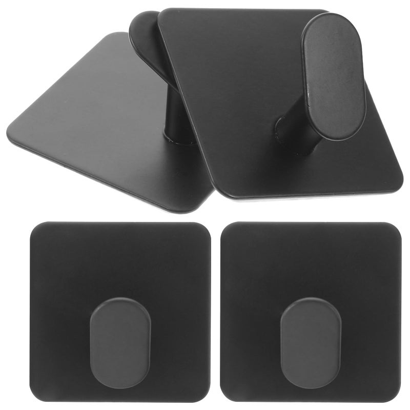 Black Adhesive Square Towel Hooks Set 4pcs Wall Mounted Bathroom Kitchen No Drill - Image 2