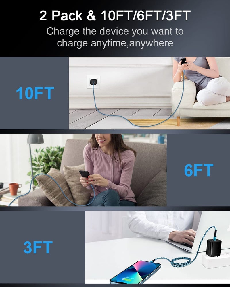 Haoano 2pack-10ft USB Type C to Lightning Charger Cable, Original Apple Usbc Power Delivery Fast Charging Cord for iPhone 14 13 Pro Max/13Pro/12/11/X/XR/XS/8, PD USB-C Lighting Wire Cargador Powerline - Image 5