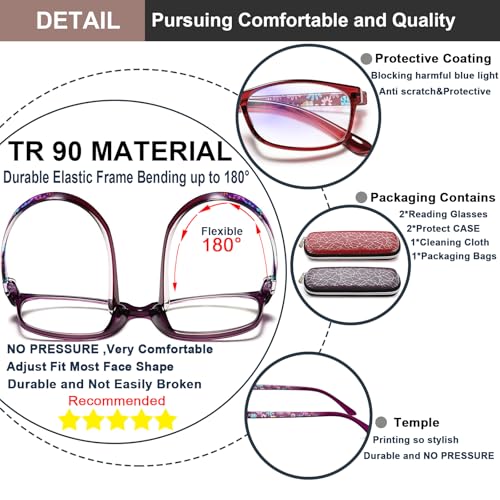EYEURL Purple Red Ladies Reading Glasses - 1.5 Women Readers Retro Blue Light Blocking Computer UV Protection Reading Glasses - Image 4