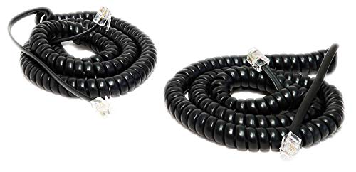 iMBAPrice (Pack of 2) Black Coiled Telephone Phone Handset Cable Cord, Coiled Length 3 to 12 feet Uncoiled (Value Pack) - Image 1