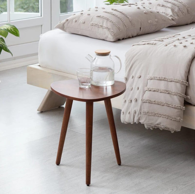 FENDI HOME FendiHome Modern Triangular Side Table –  Wooden Accent Table with Beech Legs | Compact Bedside, Sofa & Plant Stand | MDF Melamine Surface with PVC Finish | 43cm Height (Dark Brown) - Image 3