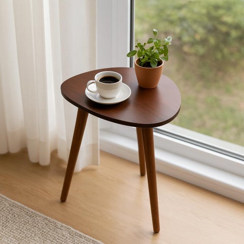 FendiHome Modern Triangular Side Table –  Wooden Accent Table with Beech Legs | Compact Bedside, Sofa & Plant Stand | MDF Melamine Surface with PVC Finish | 43cm Height (Dark Brown)