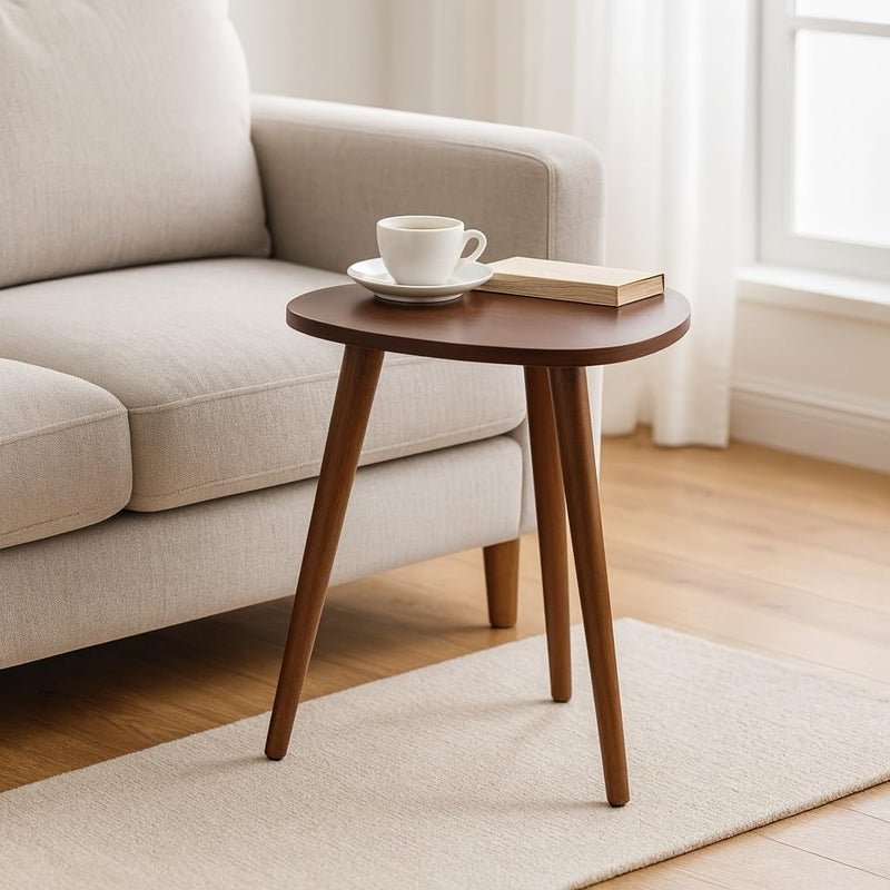 FENDI HOME FendiHome Modern Triangular Side Table –  Wooden Accent Table with Beech Legs | Compact Bedside, Sofa & Plant Stand | MDF Melamine Surface with PVC Finish | 43cm Height (Dark Brown) - Image 2