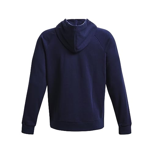 Under Armour Men's Rival Fleece Hoodie, (410) Midnight Navy / / White, Large - Image 5