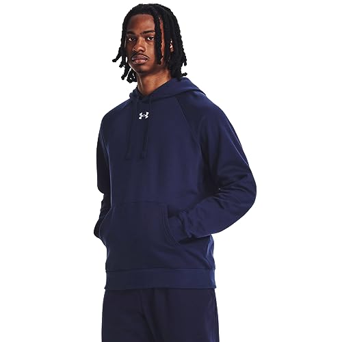 Under Armour Men's Rival Fleece Hoodie, (410) Midnight Navy / / White, Large - Image 1