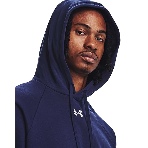 Under Armour Men's Rival Fleece Hoodie, (410) Midnight Navy / / White, Large - Image 3