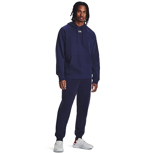Under Armour Men's Rival Fleece Hoodie, (410) Midnight Navy / / White, Large - Image 2