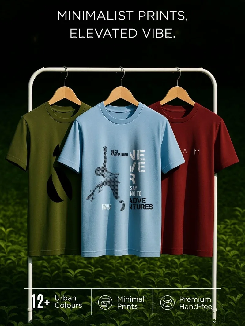 NOBERO  Men's Graphic Printed Cotton T-Shirt Pack of 3 for Men | Best Price UAE