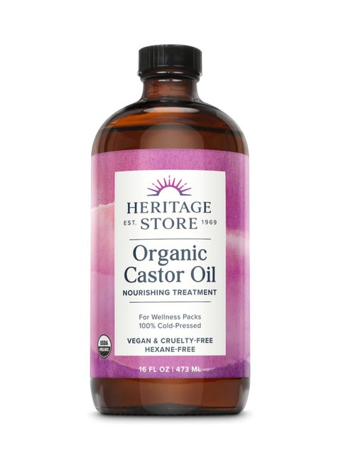 Heritage Store Palma Christi Organic Castor Oil | Hair and Eyebrow Growth | Skin Moisturizer | Cold Pressed, Hexane & Fragrance Free | 16 oz 473ml
