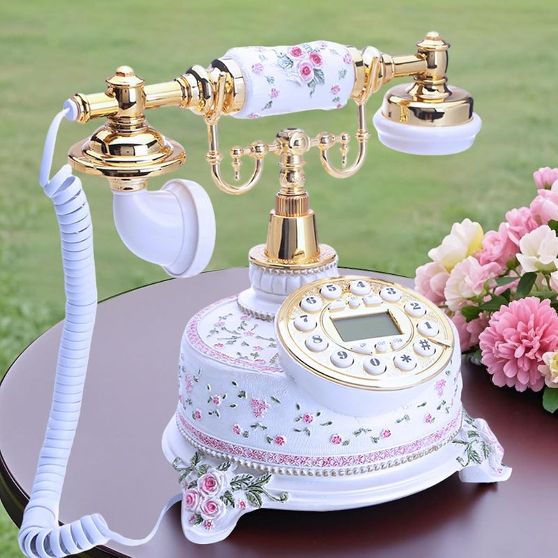 TelPal Home Telephone White Floral Home Phones Decorative Modern Landline Telephones Desktop Phone for Home Office Decor - Image 3