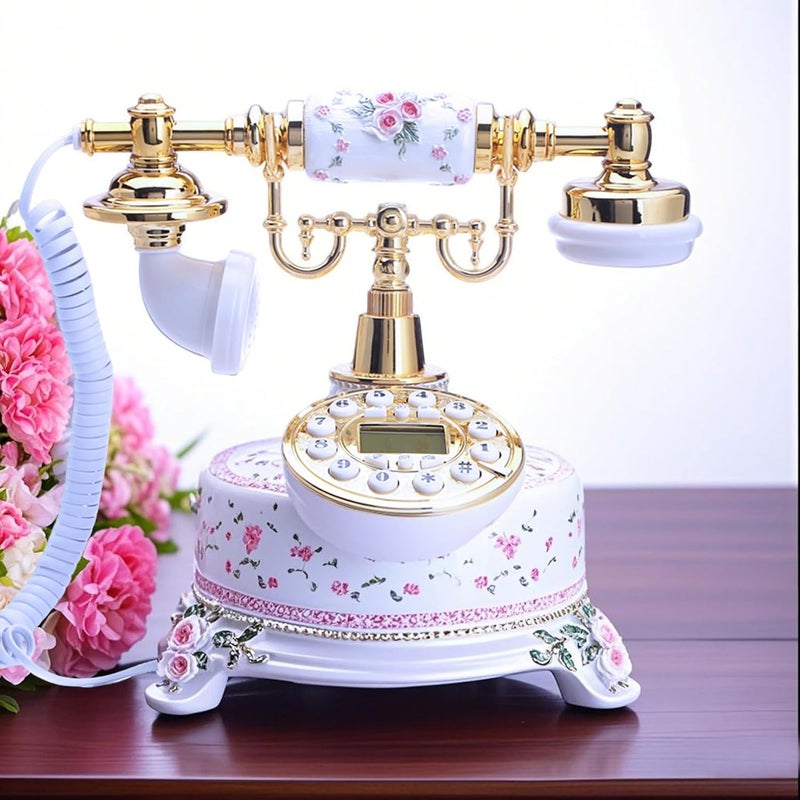 TelPal Home Telephone White Floral Home Phones Decorative Modern Landline Telephones Desktop Phone for Home Office Decor - Image 2