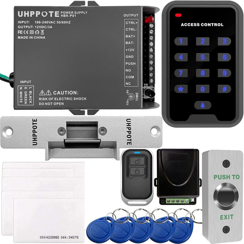 UHPPOTE 125KHz RFID EM ID Keypad Single Door Access Control Kit With Strike Lock Remote Exit Button - Image 1