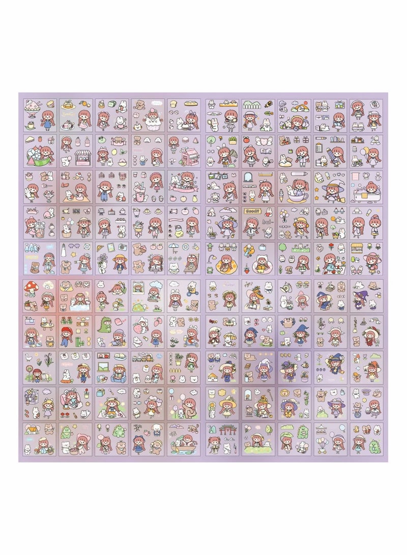 Excefore Cartoon Stickers for Journaling, 200 Sheets Cute Girl Rabbit Bear Transparent PET Waterproof Scrapbook Korean Sticker Decal Set for Art Scrapbooking Crafts Planner Water Bottles Laptops Phone Cases  - Image 5