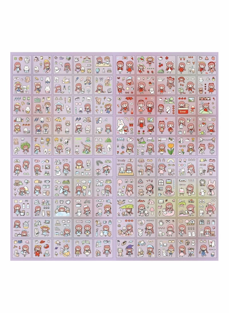 Excefore Cartoon Stickers for Journaling, 200 Sheets Cute Girl Rabbit Bear Transparent PET Waterproof Scrapbook Korean Sticker Decal Set for Art Scrapbooking Crafts Planner Water Bottles Laptops Phone Cases  - Image 4