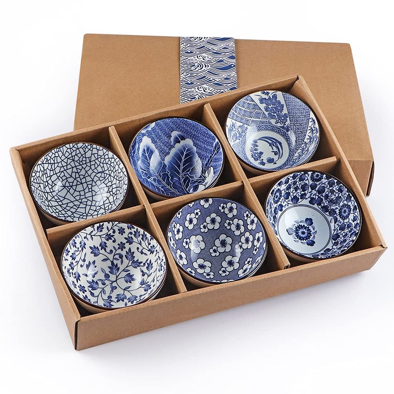 Skelang Ceramic Bowls Japanese Pottery Bowls with Gift Box Porcelain Serving Bowls for Rice Soup Dessert Snack 300ml10 Oz Set of 6