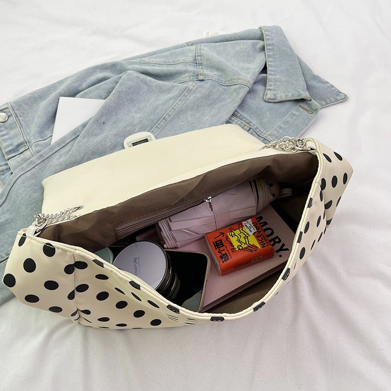 Large Capacity Polka Dot Square Tote Bag Fashionable Chain Underarm Shoulder Bag Simple Crossbody Bag - Image 5