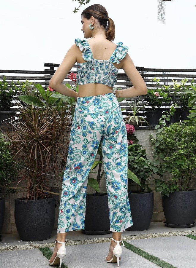 PlusS طقم قميص بفتحة على شكل V وسروال مطبوع للنساء - Image 4