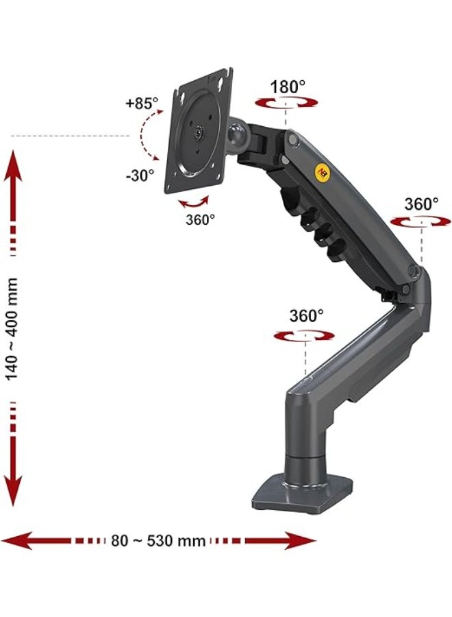 Gas spring monitor mount for 17-27 inch monitors – Supports weight from 2 to 9 kg – Full movable desk mount – Black - Image 1
