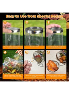 GGEROU 2Pcs Rolling Grilling Basket, Stainless Steel BBQ Grill Mesh, Portable Grill Baskets, BBQ Grill Accessories Rolling Grill Basket for Outdoor Grill,Cylinders Barbeque Kabob Fish Meat Gear, 30 * 9.5cm  - Image 5