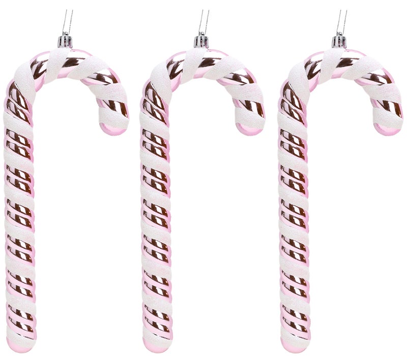 Christmas Concepts Pack of 3250mm 10 Extra Large Candy Cane Baubles  Shiny  Glitter Decorated  Christmas Decorations Baby Pink