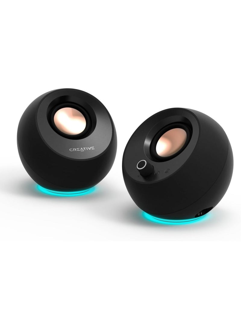 كريتيف سماعات كرييتف بيبل برو USB-C ‏2.0 باللون الأسود مع بلوتوث 5.3 وإضاءة RGB وتقنية BassFlex ومنفذ سماعة وميكروفون - Image 1