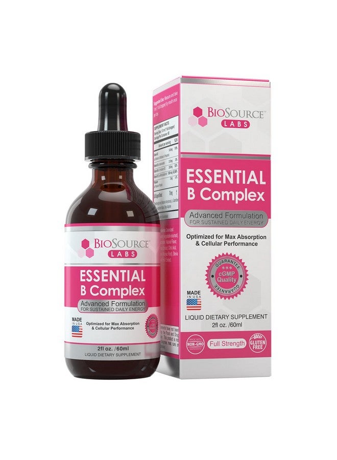 BioSource Labs Essential B Complex - Daily Vegan Vitamin B-Complex Sublingual Liquid Drops w/Methyl B12 (2oz / 60ml Bottle) - 60-Day Supply - Image 1