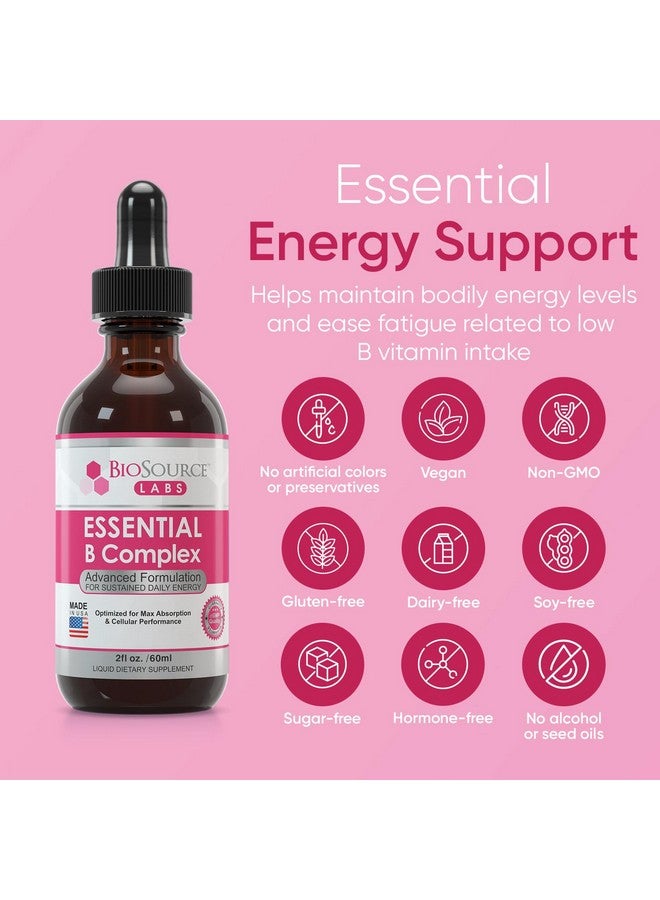 BioSource Labs Essential B Complex - Daily Vegan Vitamin B-Complex Sublingual Liquid Drops w/Methyl B12 (2oz / 60ml Bottle) - 60-Day Supply - Image 2