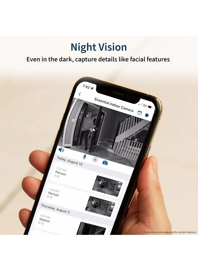 أرلو كاميرا مراقبة Arlo Essential Security 2K | للاستخدام الداخلي فقط | الجيل الثاني | كاميرا مراقبة الأطفال والحيوانات الأليفة | حماية الخصوصية الآلية السلكية، صوت ثنائي الاتجاه، رؤية ليلية، بث مباشر، تنبيهات وإشعارات الحركة، أبيض، كاميرا واحدة - Image 3