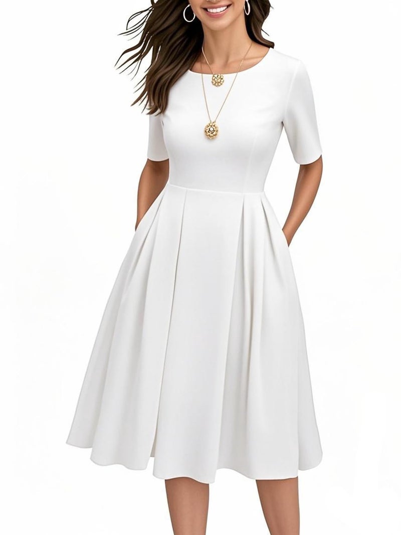 oxiuly Vintage Women Winter Half Sleeve Vintage Novelty Dresses 2025 Trendy Elegant Midi Formal Ladies for Mother Teacher's Gift OX165 White 5F XXL - Image 1
