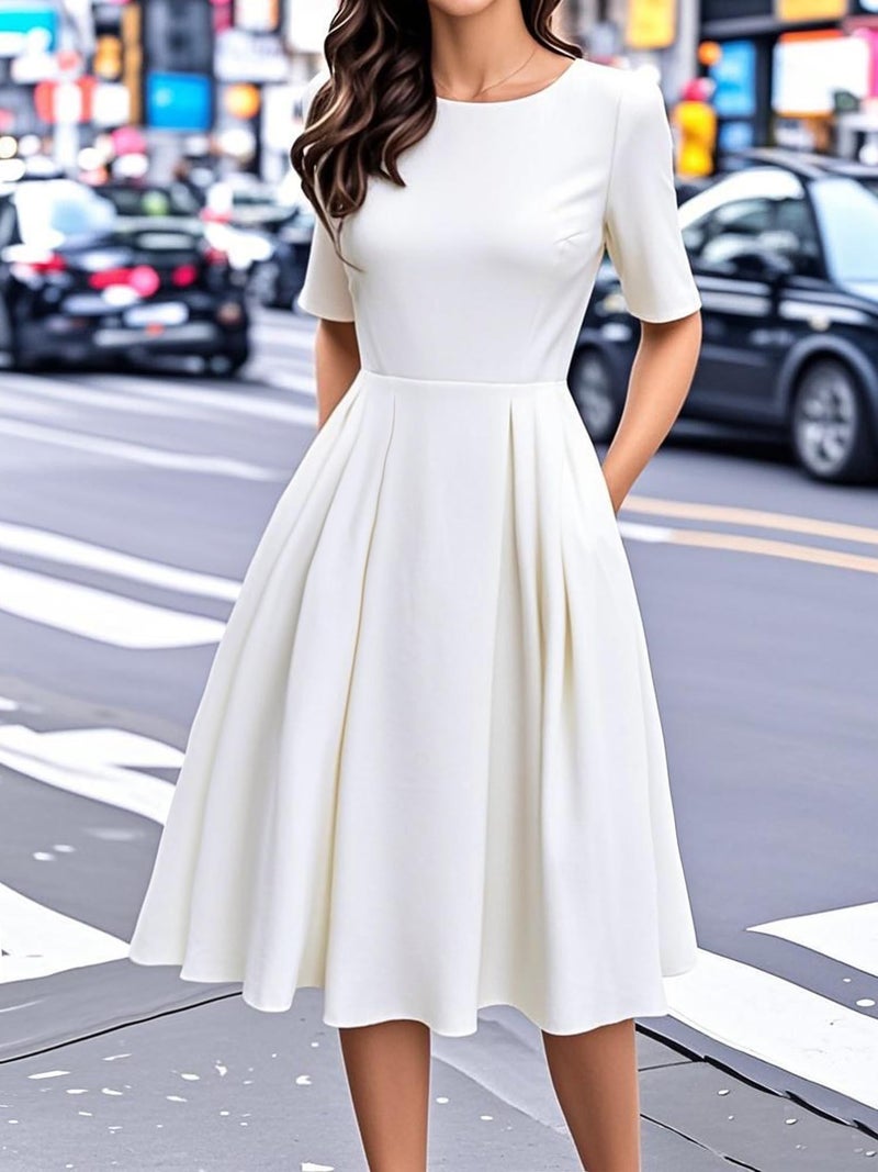 oxiuly Vintage Women Winter Half Sleeve Vintage Novelty Dresses 2025 Trendy Elegant Midi Formal Ladies for Mother Teacher's Gift OX165 White 5F XXL - Image 3