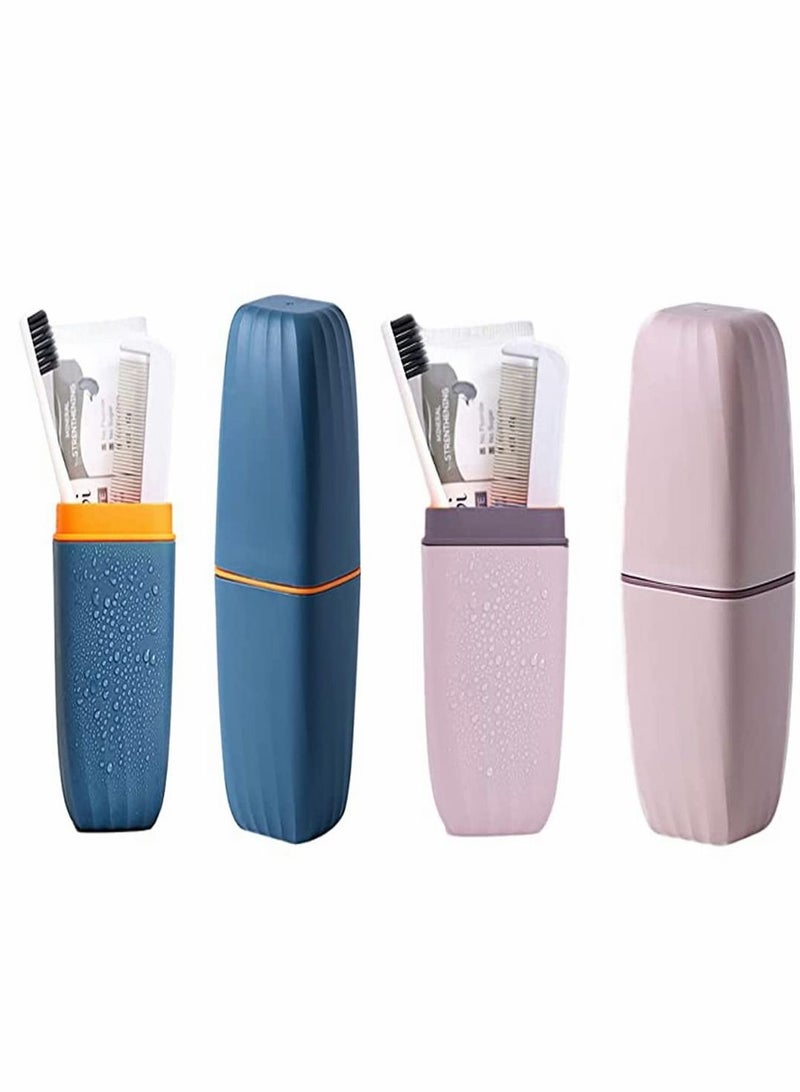 KASTWAVE Toothbrush Cup, 2Pcs Travel Toothbrush Holder, Portable Toothbrush Case Long 7.87 inch, Business Trip and School, Multifuction Toothbrushes Toothpaste Set with Two Colors (Blue and Pink) - Image 2