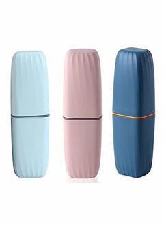 KASTWAVE Toothbrush Cup, 2Pcs Travel Toothbrush Holder, Portable Toothbrush Case Long 7.87 inch, Business Trip and School, Multifuction Toothbrushes Toothpaste Set with Two Colors (Blue and Pink)  - Image 1