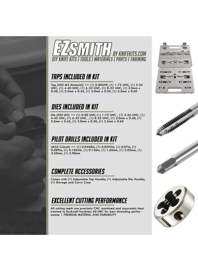 EZSMITH Knife & Gun Making Tap & Die Kit - UNF Standard/Metric - 33 Piece Micro Thread Set - (Drills/Taps/Dies/Handles) - (w/case) - USA Design - (by KnifeKits) - Image 5